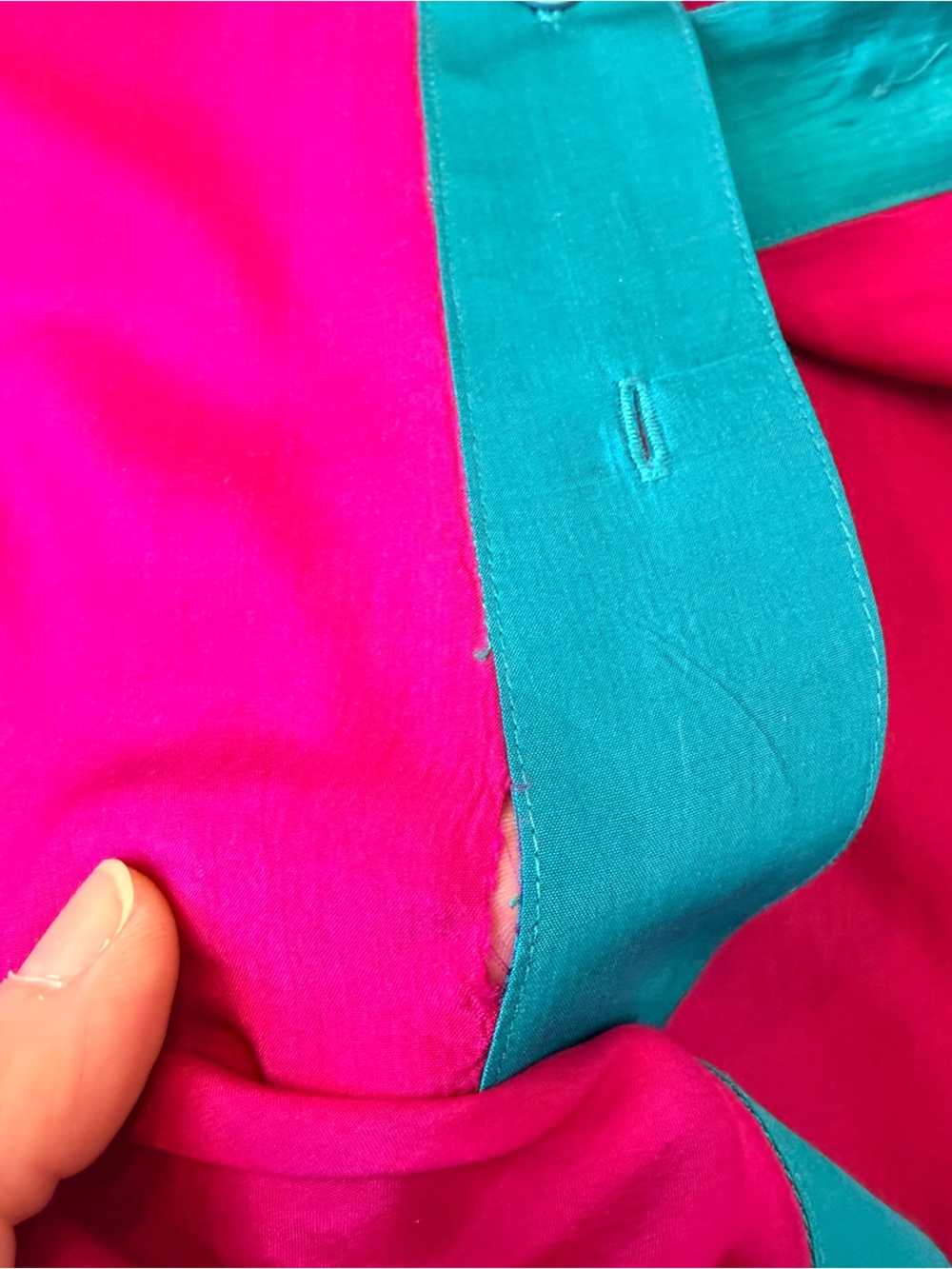 Vintage Silk Petite Sophisticate Color Block Blouse Medium Pink Teal Purple Y2K - Picture 9 of 13